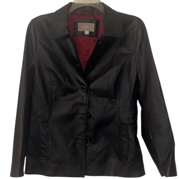 Croft & Barrow Women’s Genuine Leather Button Front Jacket in BLK  Size LARGE - Picture 1 of 6